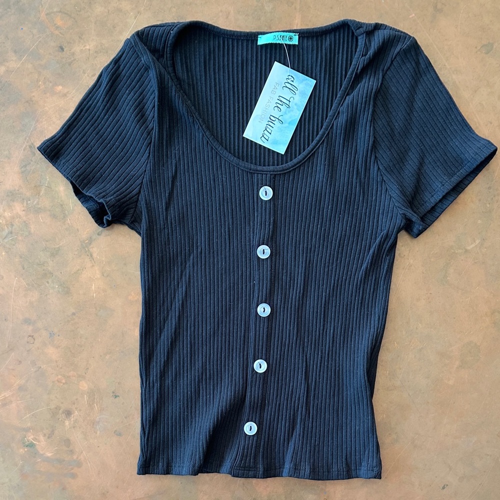 Pixi Black Ribbed Button-Down Shirt